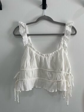 White Ruffle Tie-Detail Cropped Tank Top
